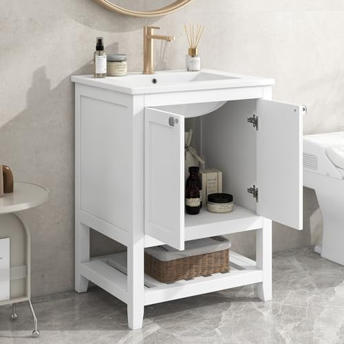 REXO Mobile da bagno singolo con base 60 cm con lavabo in ceramica, bianco