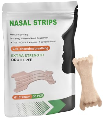 Aezzybe Cerotti Nasali 30 pezzi 61,3 x 23 mm, innovativo design a doppio taglio per un effetto lifting più forte, Strisce Nasali anti-russamento per non russare & respira bene