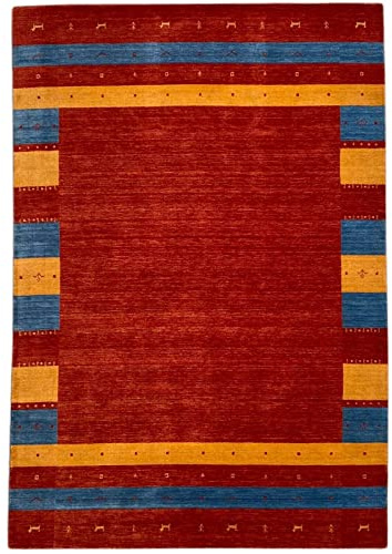 Gabbeh Teppich 100% Wolle 170x240 cm Rot Gold Blau Handgewebt Orientteppich 110