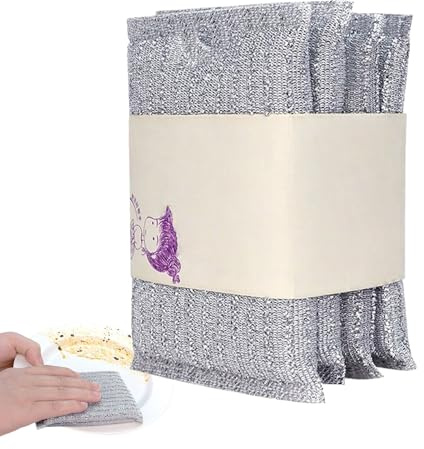 Metal Wire Dish Cleaning Wipes - 4 Pieces Absorbent Sponges, Non Abrasive Metal Wire Dish Cleaning Cloth | For Restaurant Home Kitchen Stove Pan Saucepan