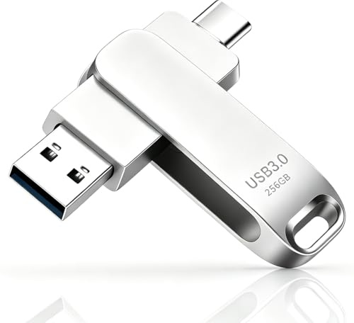 Clés USB-C 256Go USB ， Double clé USB 3.0 Gen 1 Type-C Jump Drive, clé USB-C Flash Drive Matériau métallique Pivotant Conception Clé USB, Compatible avec l'iPhone 16/17pour Le Stockage des, tablettes