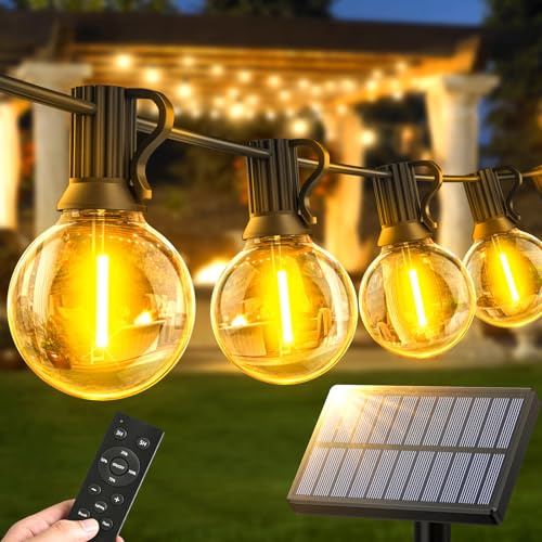 Warlisou Guirlandes Lumineuses Solaires pour l'extérieur - G40 45.9ft Led Bulb - 14M Lumières solaires de jardin Lumières contrôlées à distance pour gazebo extérieur - Fêtes sur le balcon Patio Patio