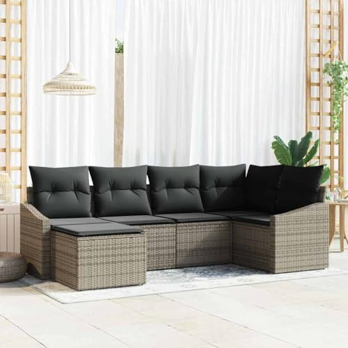 Frdhee Lounge Set Eckbankgruppe,Garten Essgruppe mit Kissen mit Speicher 6 pcs Grau,Relaxsofa für Veranden Hof und Poolränder