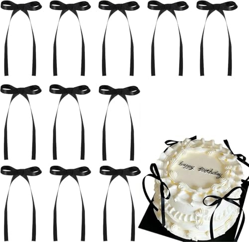50 Pcs Black Bows for Cake Decorations, Mini Pre-Tied Ribbon Cake Toppers, Small Black Cake Bows for Birthday Wedding Baby Shower Cupcake Decorations Party Supplies Cake Ribbon UK