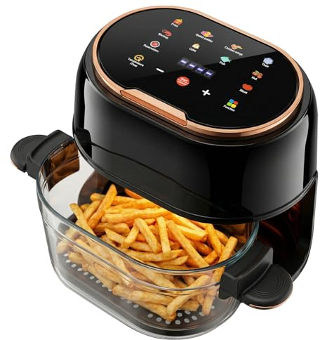 4L Sichtbarer Heißluftfritteuse AirFryer mit Stromausfall-Speicher, Glas-Schublade, 60-190°C Temperaturregelung, 9 Voreinstellungen, 120-Min Timer & 24h Verzögerungsstart, Ölfrei Gesundes Kochen