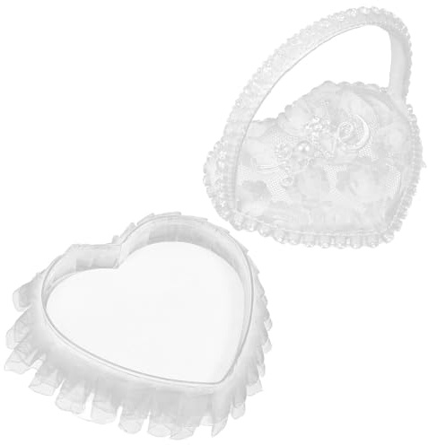 GANAZONO Cuscino Portafedi a Forma di Cuore in Raso con Manico, Porta Anelli Nuziali da Proposta, Scatola per Fedi Nuziali Decorazioni Matrimonio, Cuscino ad Anello Portatile per Cerimonia