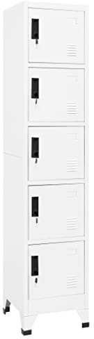 KPWENFBSL Schließfachschrank Metall 38x40x180 cm Stahlschrank Weiß | Robuster Metallschrank mit 5 abschließbaren Fächern für Büro und Schule zur sicheren Aufbewahrung von Wertsachen.