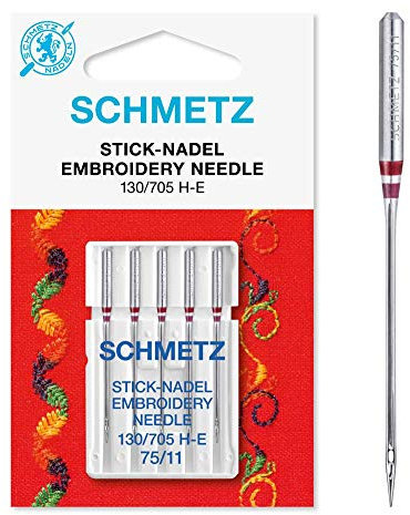 SCHMETZ | 5 Nähmaschinennadeln | Stick (Embroidery) | 130/705 H-E | Nadeldicke 75/11 | auf jeder gängigen Haushaltsnähmaschine einsetzbar