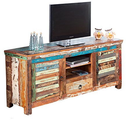 invicta INTERIOR Massives TV-Board Jakarta 150cm recyceltes Massiv Holz Unikat Fernsehtisch Holztisch Wohnzimmer Fernsehschrank Massivholz