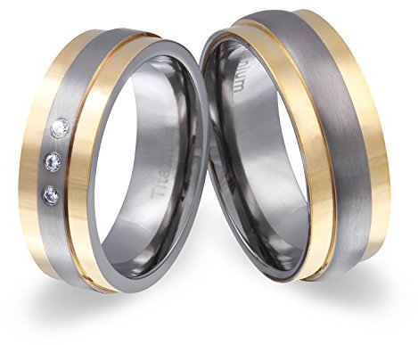 Juwelier Schönschmied | Handschriftgravur | Unisex Partnerringe Eheringe Freundschaftsringe Titan Zirkonia 50-52 Aspendos - T9HDpe