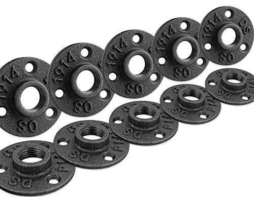1/2 Floor Flange, Home TZH Malleable Iron Pipe Fittings for Industrial Vintage Style, Flanges with Threaded Hole for DIY Project/Furniture/Shelving Decoration (10 Pack)