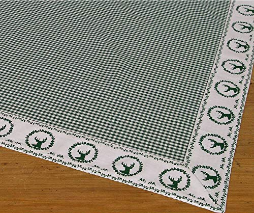 Tovaglia RESI a quadretti cervi stampa verde – grande tessuto tovaglia in stile rustico, 100 x 100 cm, decorazione da tavolo quadrata – centrotavola lavabile in 100% cotone, decorazione moderna per