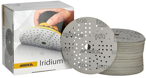 Mirka papel de lija Iridium 125mm cierre adhesivo 89 agujeros grano 600 | Papel de lija premium grano 600 para lacas masillas imprimación madera acero plásticos 100 piezas cierre adhesivo