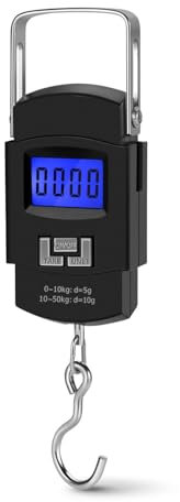 Flexzion Reise-Hänge-Digital-Angelwaage, tragbar Gepäckwaage Elektronische Hintergrundbeleuchtung LCD-Display 50kg Fischhaken Balance Smart Weight Thermometer Koffer, Tackle Box, Batterien enthalten