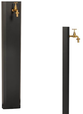 Fontana da giardino, per esterno. Fontanella a colonna moderna, in acciaio, colore antracite. Completa di rubinetto in ottone, flessibile, raccordo e ciottoli. Altezza 1 metro Made in Italy