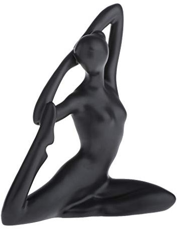 lahomia Keramik Yoga Figur Statue, Yoga Frau sitzend, Meditation Dekofigur Skulptur Tischdekoration - Schwarz, F