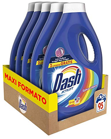 Dash Detergente líquido para lavadora, 95 lavados (5 x 19), específico para prendas de color, formato maxi, limpieza profunda para todas las prendas