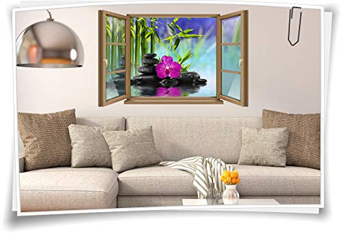 Medianlux Wand-Tattoo Wand-Bild Fenster Wellness SPA Steine Bambus Orchidee Aufkleber Deko Wohnzimmer Küche Folie Digitaldruck wb22wb25, 120x78cm wb22wb25-108577