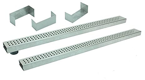 Entwässerungsrinnen Edelstahl superflach Rost Quadratlochung SET Typ 2, System 35/80
