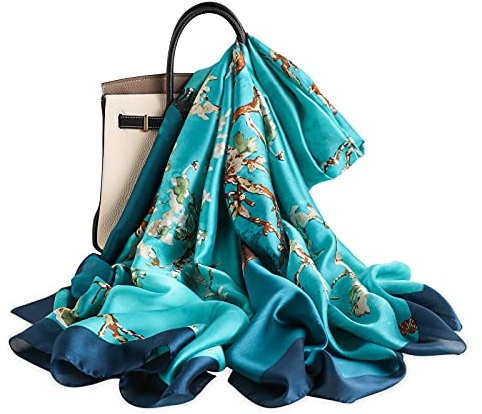 LumiSyne Sciarpa Di Seta Donna Fiore Stampato Moda Ed Elegante Stile Scialle Lungo e Morbido Foulard Calda Stole Protezione Solare Quattro Stagioni