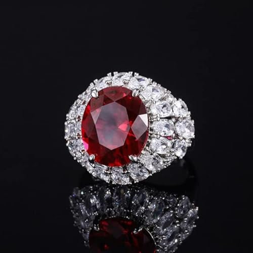 DJMJHG 100% 925 Sterling Silber 12 × 14 mm Rubin-Saphir-Diamantringe mit hohem Kohlenstoffgehalt für Frauen Hochzeit Edlen Schmuck 5 Rubin