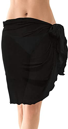 Wrap de Plage de Femmes Couverture, Jupe Sarong Paréo en Mousseline, Sexy Bikini Écharpe Cover Ups, Cache Maillot de Bain pour Femme Fille Vacances Plage Ete, 156x50cm (Noir)