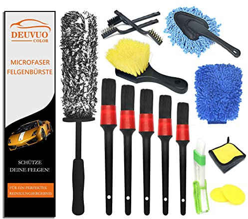 Deuvuo Auto Reinigungsset, 16 Pcs Felgenbürste Autopflege Set, Auto Detailing Pinsel Felgenbürste Putz Waschset für Auto Reinigung Innenraum und Außen, Lüftungsschlitz, Armaturenbrett, Motor, Rädern