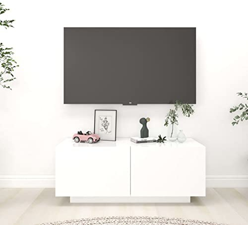 Tidyard Mobile TV Moderno - Armadio/Tavolino Porta TV, Mobiletto Basso per Soggiorno Bianco 100x35x40 cm in Legno Multistrato
