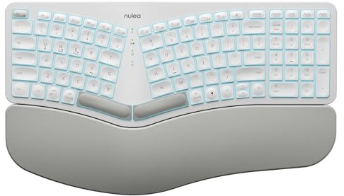 Nulea RT05 Wireless Ergonomic Keyboard, Split Keyboard with Wrist Rest, USB-C Charging, 7-Color Backlight, Natural Typing, Bluetooth and USB Connectivity, Compatible with Windows,Mac