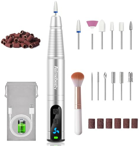 Asimebesty Electric Nail Drill Cordless, 12 in 1 Electric Nail File Machine Professional Portable Rechargeable Efile for Acrylic Polish Gel Removal Manicure Pedicure Set for Home or Salon Use