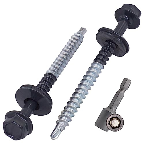 SKIR'CO (50 Stück) lackierte Dachschrauben 4,8 x 60 mm, Sechskantkopf, selbstbohrende Schrauben mit EPDM-Unterlegscheiben (Anthrazitgrau, RAL 7016)