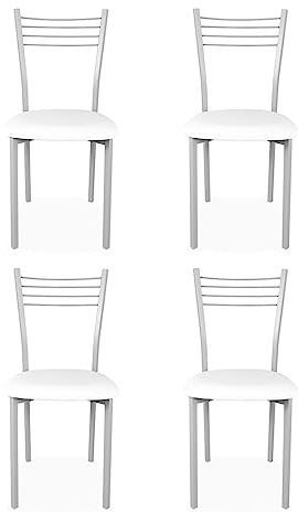 Somnia Descanso - Pack de 4 Sillas Tapizadas para Cocina o Comedor, Acabadas en Polipiel de Color Blanco Modelo Närke. Medidas: 39,5 cm (Ancho) x 37,5 cm (Fondo) x 96 cm (Alto)