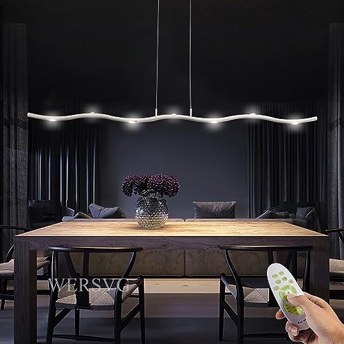 WERSVG L125cm Esstischlampe LED Pendelleuchte Dimmbar 3000K-6000K Esszimmerlampe Weiß Hängeleuchte Mit Fernbedienung Einfachheit lineares Design Hängeleuchten Modern Büroleuchter