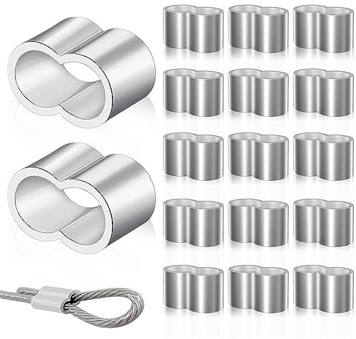 DBALL 50 Stück Seilklemme Aluminium Crimpschlaufe Vorgeformte Doppelhülsen Pressklemmen Drahtseil Würgeklemmen für 8mm Expanderseil und Gummiseil Planenseil