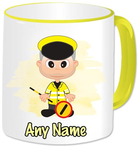 Lollipop Man Gift Personalised Lollipop Man Mug School Crossing Patrol Guard Gift End of Year Birthday Christmas Retirement Leaving Thank You Teacher Gift (Grey Hair/Yellow Mug)