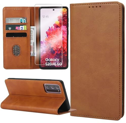 ZYIMOU Handyhülle für Samsung Galaxy S20 FE / S20 FE 5G, Premium PU Leder Flip Case mit Schutzfolie, Standfunktion, Kartenfach, Wallet, Braun