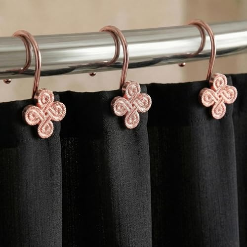 Rose Gold Duschvorhanghaken: Rosa Rostschutz Metall Dusche Vorhang Ringe für Bad - Glam Blume Klee geformt dekorative Dusche Vorhang Haken Aufhänger für Dusche Rod - Satz von 12