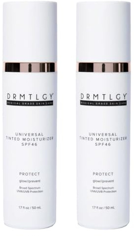 DRMTLGY Anti-Aging Tinted Moisturizer with SPF 46. Universal Tint. All-In-One Light Coverage Dewy Tinted Face Sunscreen with Broad Spectrum Protection Against UVA and UVB Rays. 1.7 oz, 2 pack