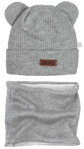 CiuchCiuch Set Mütze und Schal mit Futter für Babys - Mütze für Mädchen – Jungen – Kinder – Schal – Für Spaziergänge – Für Herbst und Frühling - Grau 46-48