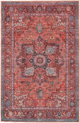 RugVista Georgia Oriental, Tapis, Orientaux, 120 x 180 cm, Rectangulaire, Poil Ras, Salle de séjour, Chambre, Lavage en Machine, Rouge/Bleu