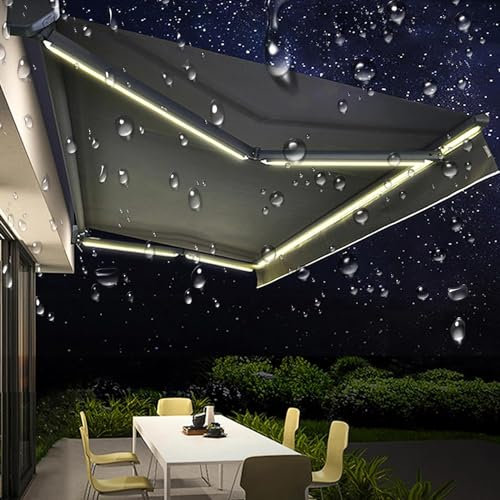 MOFGOE Tenda da Sole Retrattile elettrica 2,5x1,5 m con Luce LED, Tenda da Esterno con Telecomando, Grande Tenda da Patio elettrica, Resistente all'Acqua e al Calore, ai Raggi UV, tettoia,Nero