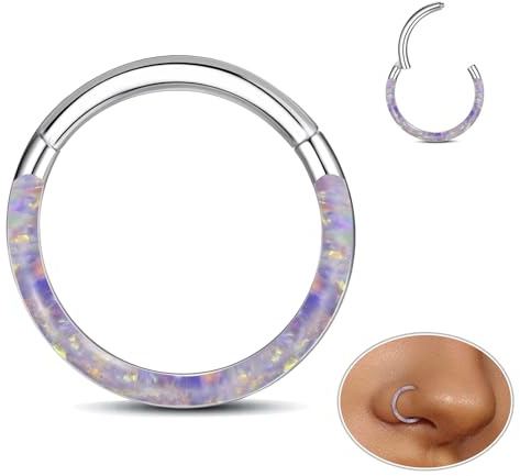 ESHIONER G23 Titan Septum Piercing Helix Ring Nasenpiercing Ring Nasenring Piercing Ohr Nostril Tragus Conch Daith Clicker Lippenpiercing Nose Ringe Opal Hypoallergen Gold Silber 18G 16G 6MM/8MM/10MM