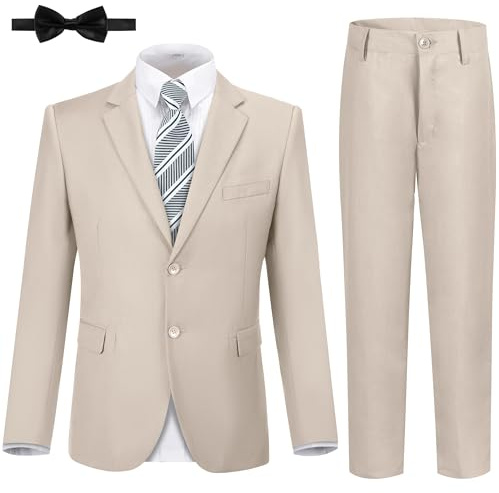 JPF Formelle Anzüge für Jungen, schmale Passform, 5-teiliges Kinderanzug-Set, Jacke, Hose, Set mit Hemd und Krawatte für Hochzeit, Abschlussball, 5 x Champagner, 10
