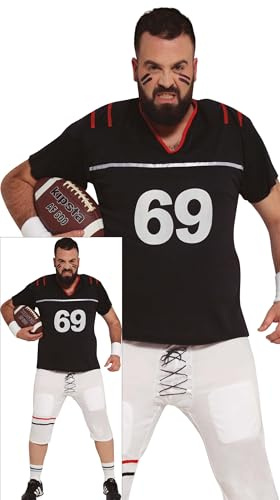 FIESTAS GUIRCA | Quarterback Kostüm - Shirt und Hose - American Football Spieler Outfit für Karneval, Halloween und Sportpartys - Ideal für Jugendliche und Erwachsene - Schwarz und Weiß
