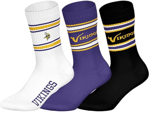 Minnesota Vikings 3pk Crew Socks - WHT/PUR/BLK - 39/42