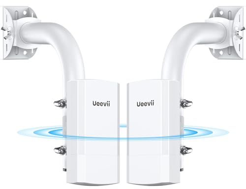 Puente inalámbrico con soporte, 5.8G punto a punto 1.3mi de largo alcance WiFi al aire libre CPE,100M Ethernet, 900M de ancho de banda, antena de 12dBi, IP65 impermeable, inyector PoE de 24 V