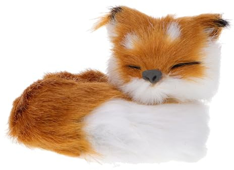 VICASKY Fuchs Plüschtier Kunstfell Schlafender Fuchs Figur Kleiner Modell Realistische Plüschfigur Deko für Zuhause Büro Auto Kinder Erwachsene