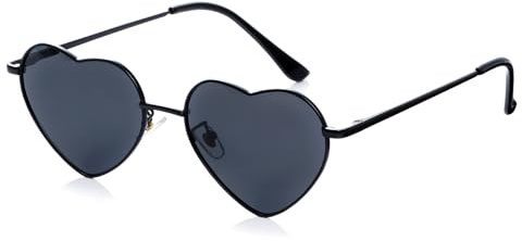 jerbro Herzform Sonnenbrille Hippie Herz Brille Vintage 70er 80er 90er Hiphop Kostüm Metallrahmen Brille für Karneval Mottopartys Halloween Fasching Cosplay Party (schwarz)