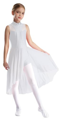 Zaldita Vestito da Ballo Lirico Contemporaneo per Bambina Abito da Pattinaggio Artistico con Strass Body Danza Classica Ballerina Body da Ginnastica Balletto Dancewear Bianco 13-14 Anni