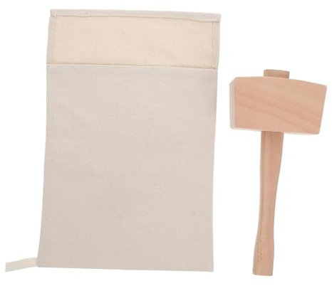 HEMOTON 2pcs Ice Crusher Reusable Ice Bags and Wood Hammer Bartender Tool for Crushing for Bars Supplies